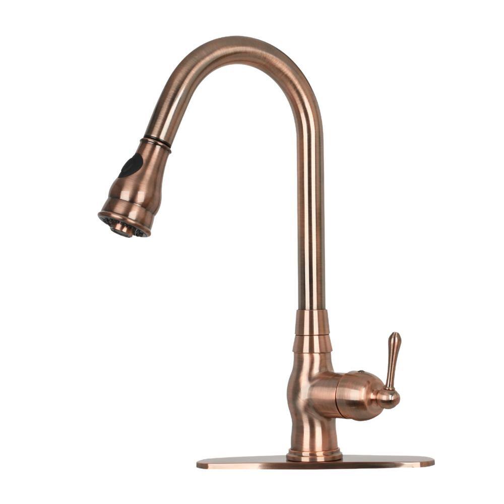 Akicon Single-Handle Pull Down Sprayer Kitchen Faucet with Deck Plate in Antique Copper AK418-AC