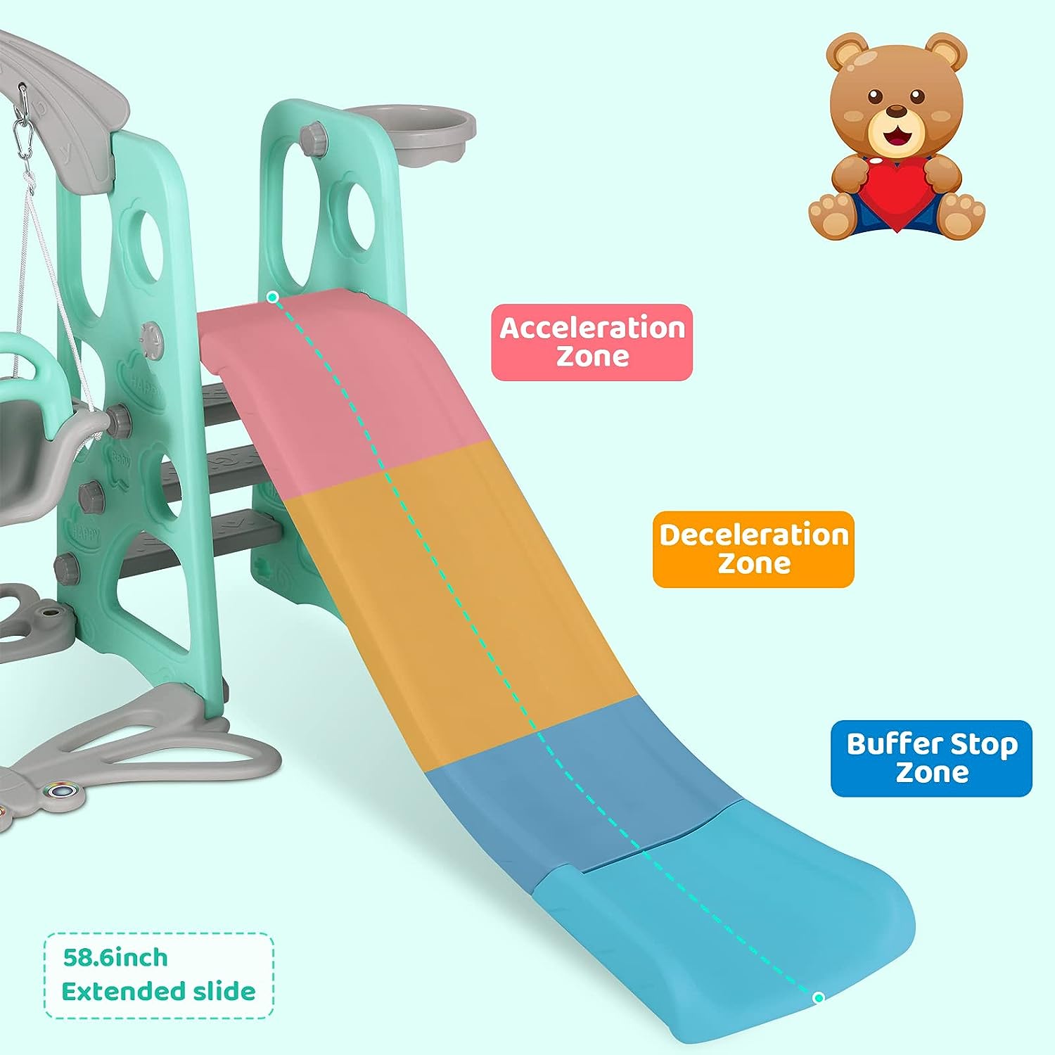 Swing Slide Baby Kids Swing Slide Climber Set Playset Playground Set with Basketball Hoop and Ball