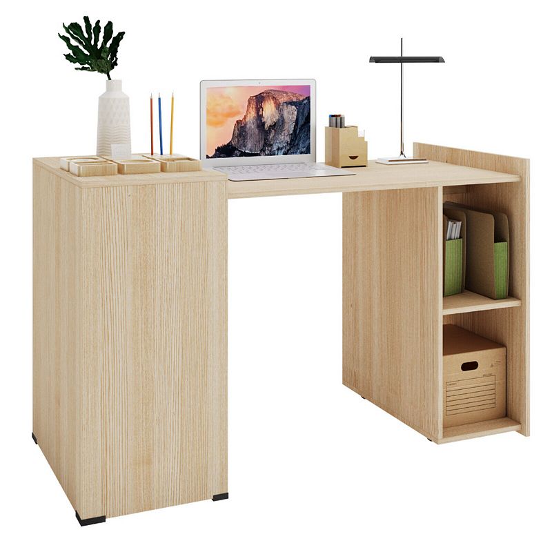 Extendable Computer Desk for Small Space with Mobile Shelves