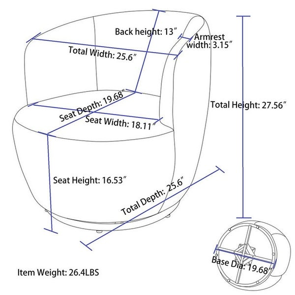 25inch Small Upholstered Fabric Swivel Accent Armchair