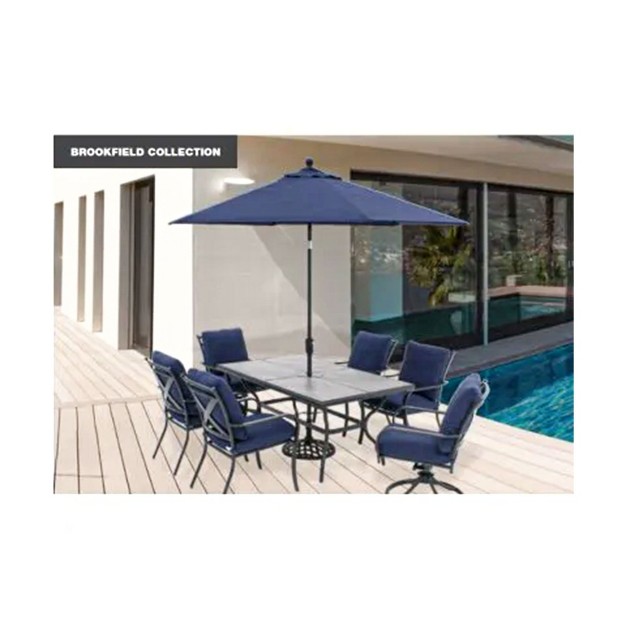 Drop In Tile Dining Table Outdoor Kitchen Furniture Aluminum Frame Tabletop With Umbrella Hole Black