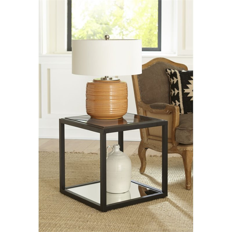 Modus Ellis Smoked Glass Top End Table in Nutmeg   Transitional   Side Tables And End Tables   by Homesquare  Houzz