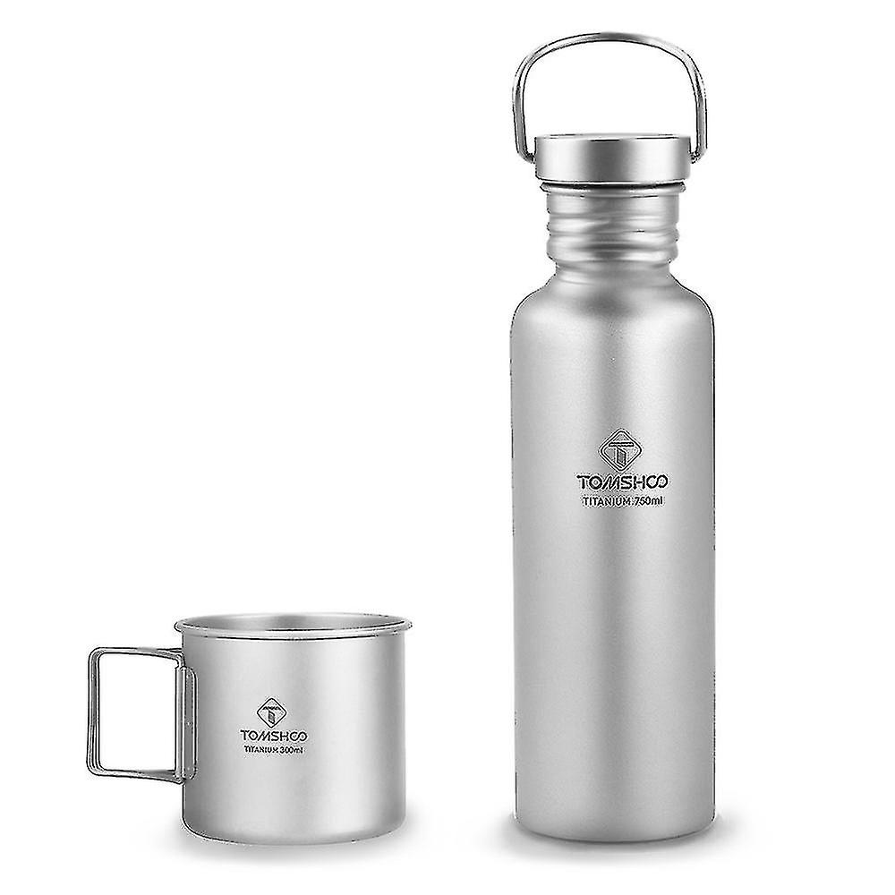 Tomshoo 600ml/750ml Full Titanium Water Bottle With Extra Plastic Lid Ultralight Outdoor Camping Hiking Cycling Titanium Cup