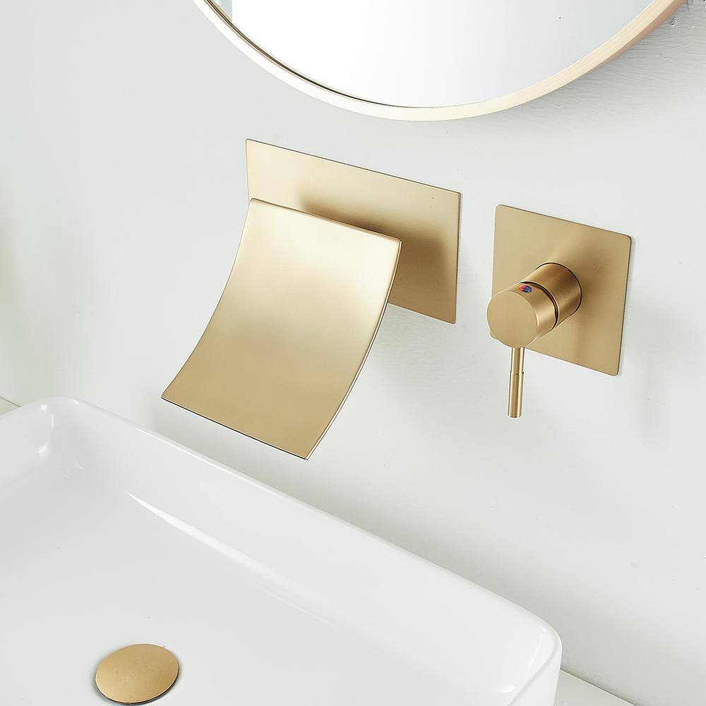 BWE Single Handle Wall Mount Spout Waterfall Bathroom Faucet in Brushed Gold A-93007-BG