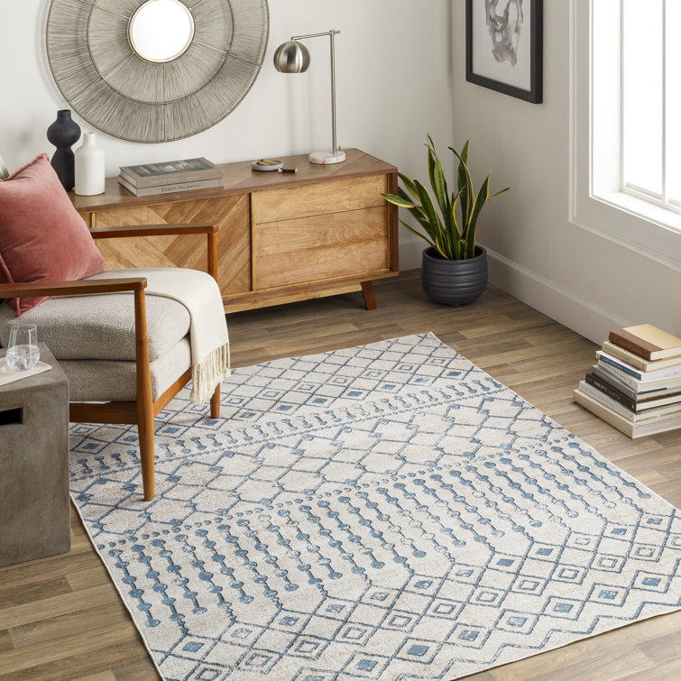 Lyles Machine Washable Moroccan Ink Blue/Gray Area Rug