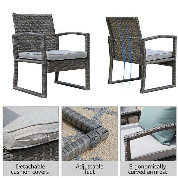 5Piece Patio Wicker Chat Set with Armchairs，Ottomans and Side Table