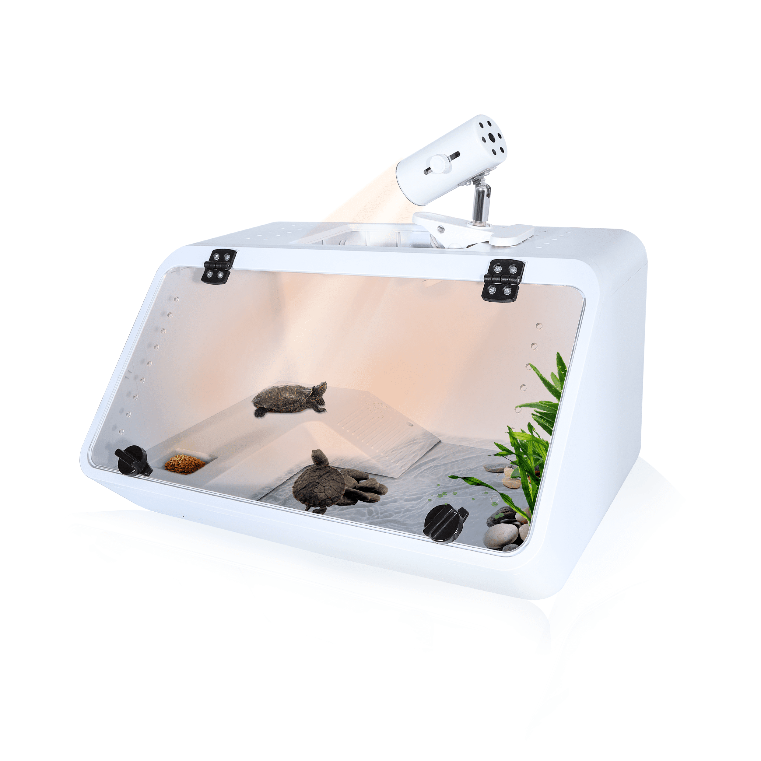 ZXMT White Acrylic Turtle and Aquatic Reptile Tank with Heat Lamp， Terrace ，Ventilation and Drain Holes