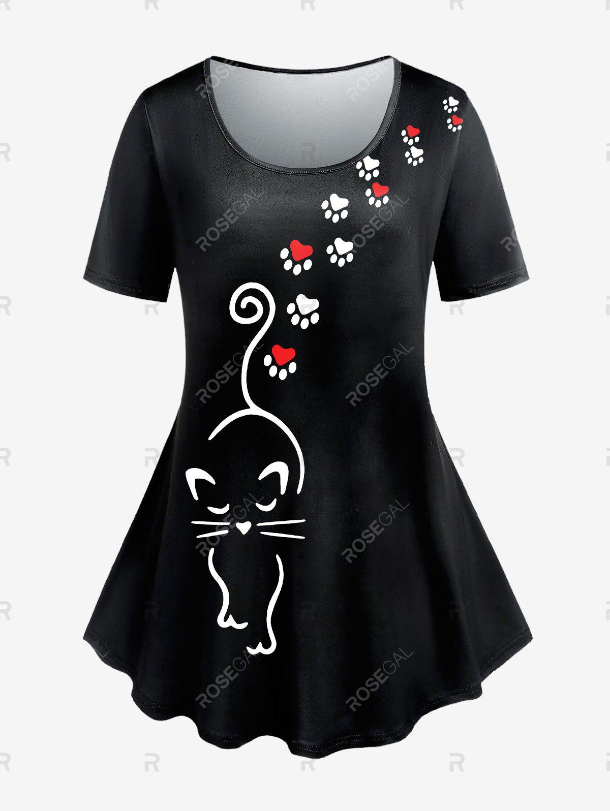 Cat Printed Tee and Cartoon Cat Printed Leggings Plus Size Outfit