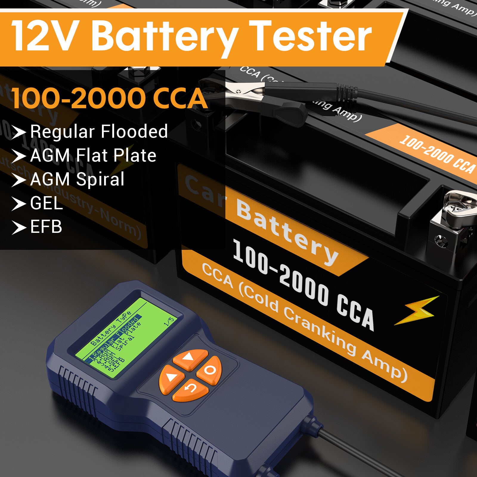 HINOY HN108 Car Battery Tester 12V Load Tester 100-2000 CCA Automotive Alternator Tester Battery Analyzer for Car Truck Marine Motorcycle SUV Boat Plug and Play