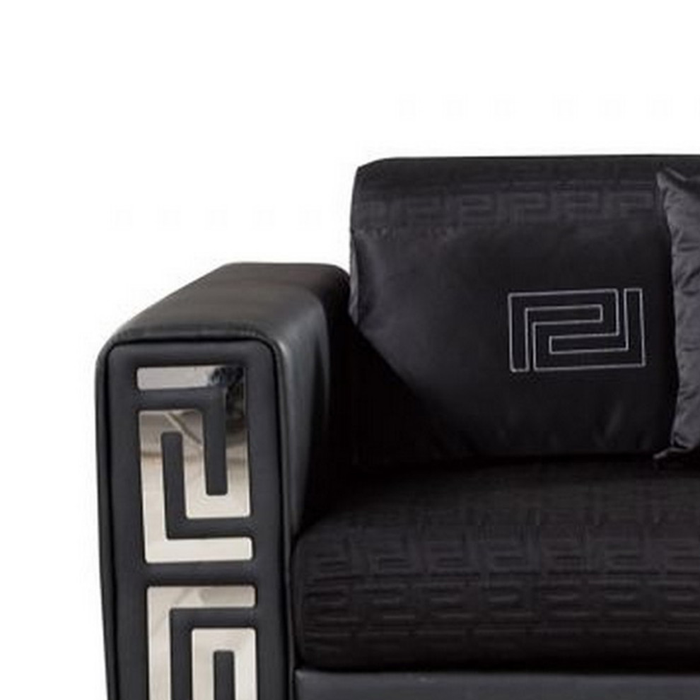 Faux Leather Loveseat With Pillows And Track Arms  Black And Chrome   Contemporary   Loveseats   by VirVentures  Houzz