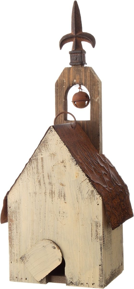 Glitzhome Distressed Wooden Bird House， 15.63-in