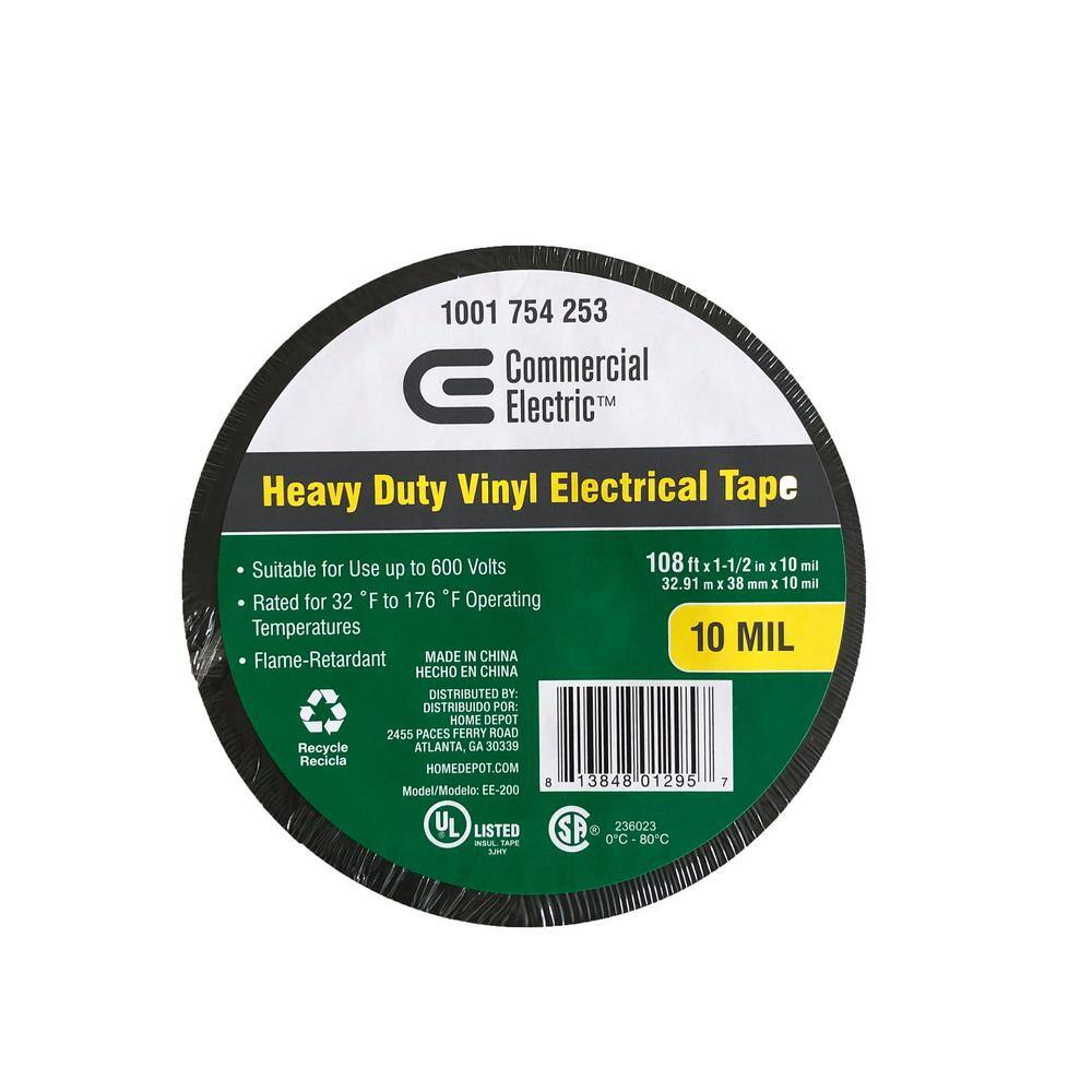 Commercial Electric 1-12 in. x 108 ft. Heavy Duty Tape Black 30005338