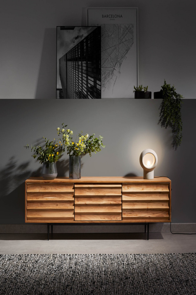 Natural Wood 3 Door TV Cabinet  La Forma Delsie   Midcentury   Entertainment Centers And Tv Stands   by Oroa   Distinctive Furniture  Houzz