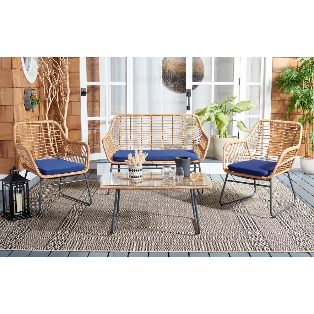 SAFAVIEH Outdoor Living Roston Rattan 4 piece Patio Set