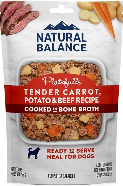 Natural Balance Original Ultra Platefulls Tender Carrot， Potato and Beef Recipe Wet Dog Food， 9-oz pouch， case of 12