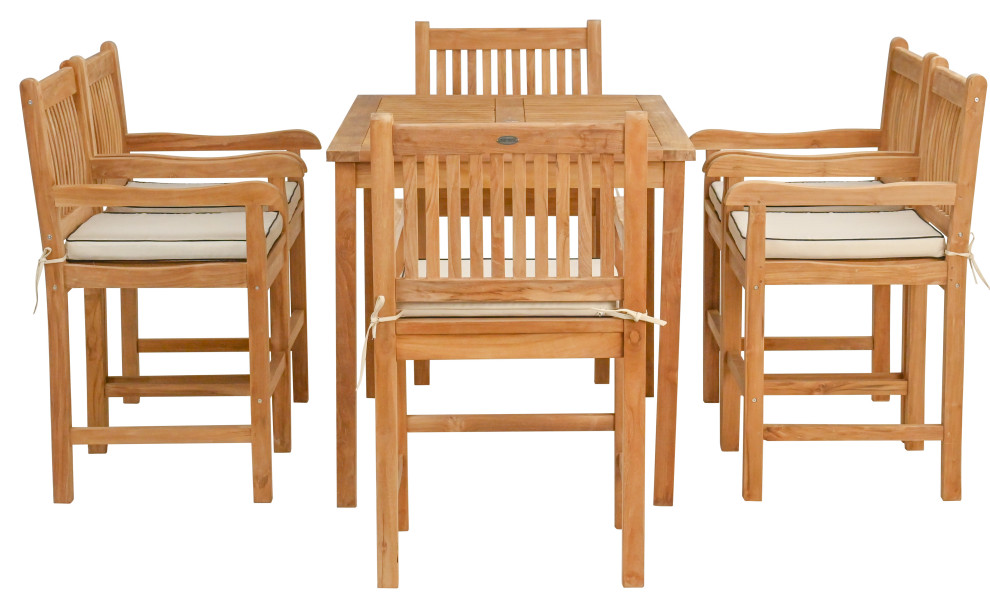 7 Piece Teak Elzas 55 quotRect Bistro Counter Set  6 Counter Stools  Arms   Transitional   Outdoor Pub And Bistro Sets   by Chic Teak  Houzz