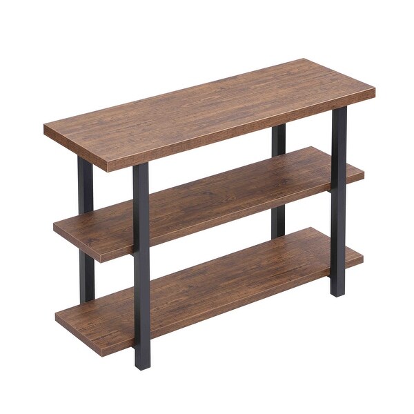 Brown Wood and Metal 3-Tier Console Table