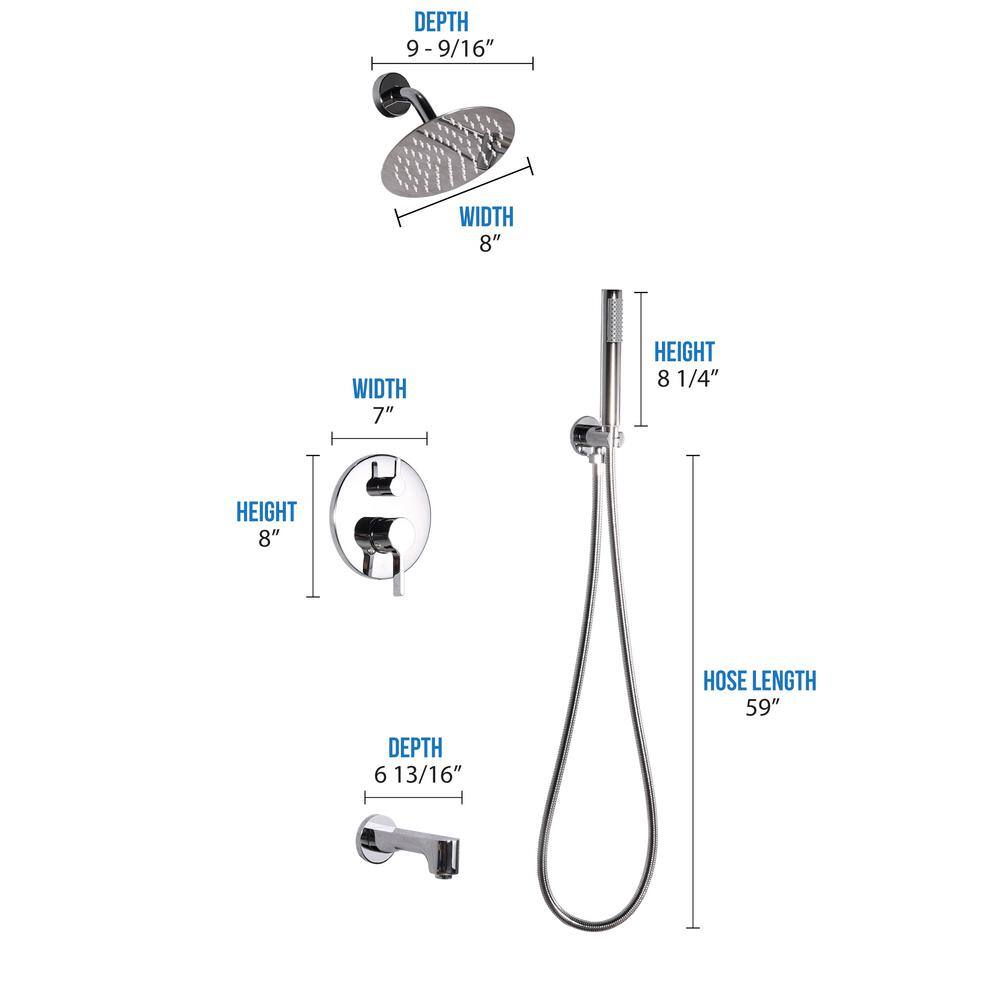 Dyconn Rain 2-Handle Tub and Shower Faucet System with 3-Setting with 304T Stainless Steel in Chrome (Valve Included) SS311A-CHRT