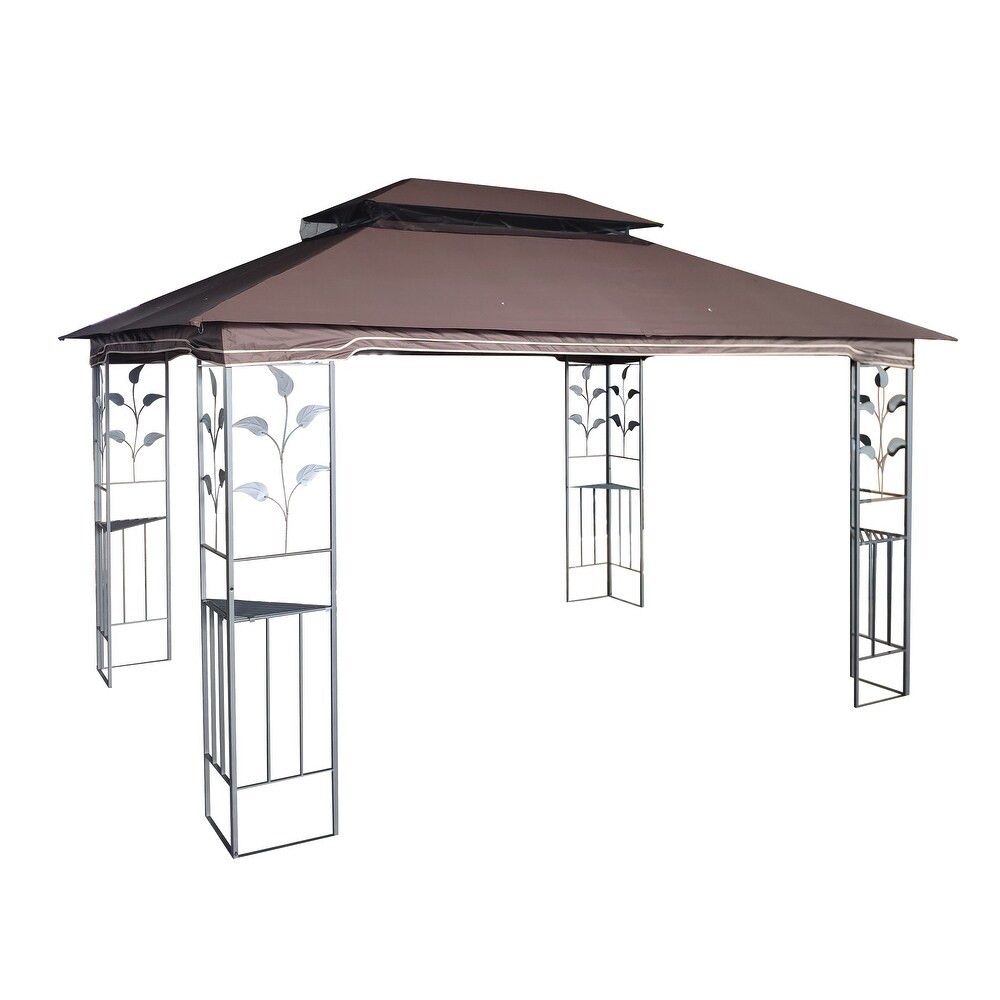 Brown2 13x10 ft Outdoor Gazebo Canopy Tent with Ventilated Roof