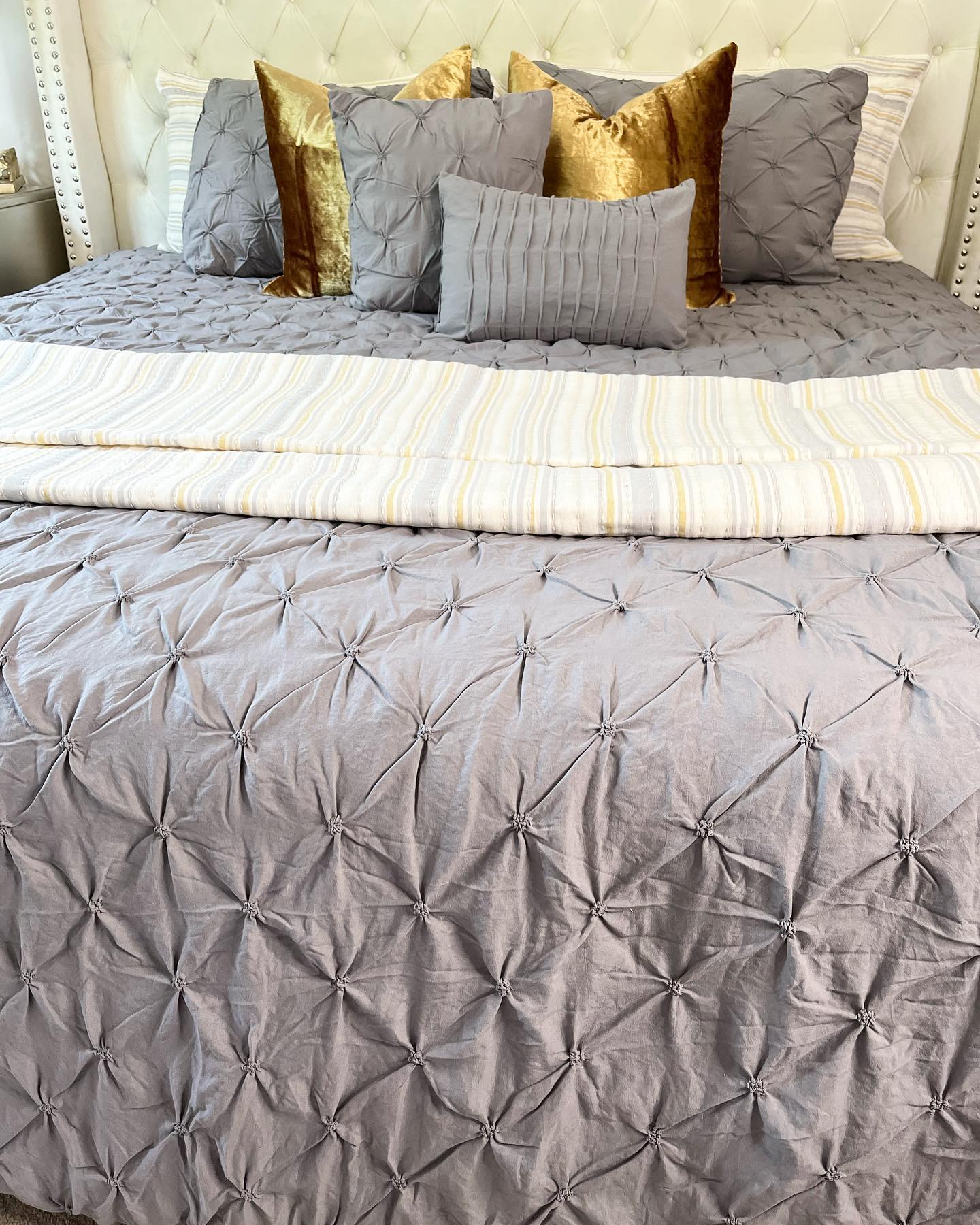 Bedding Bundle:  Solange Stripe Quilt/Coverlet Set + Ravello Pintuck Comforter Set