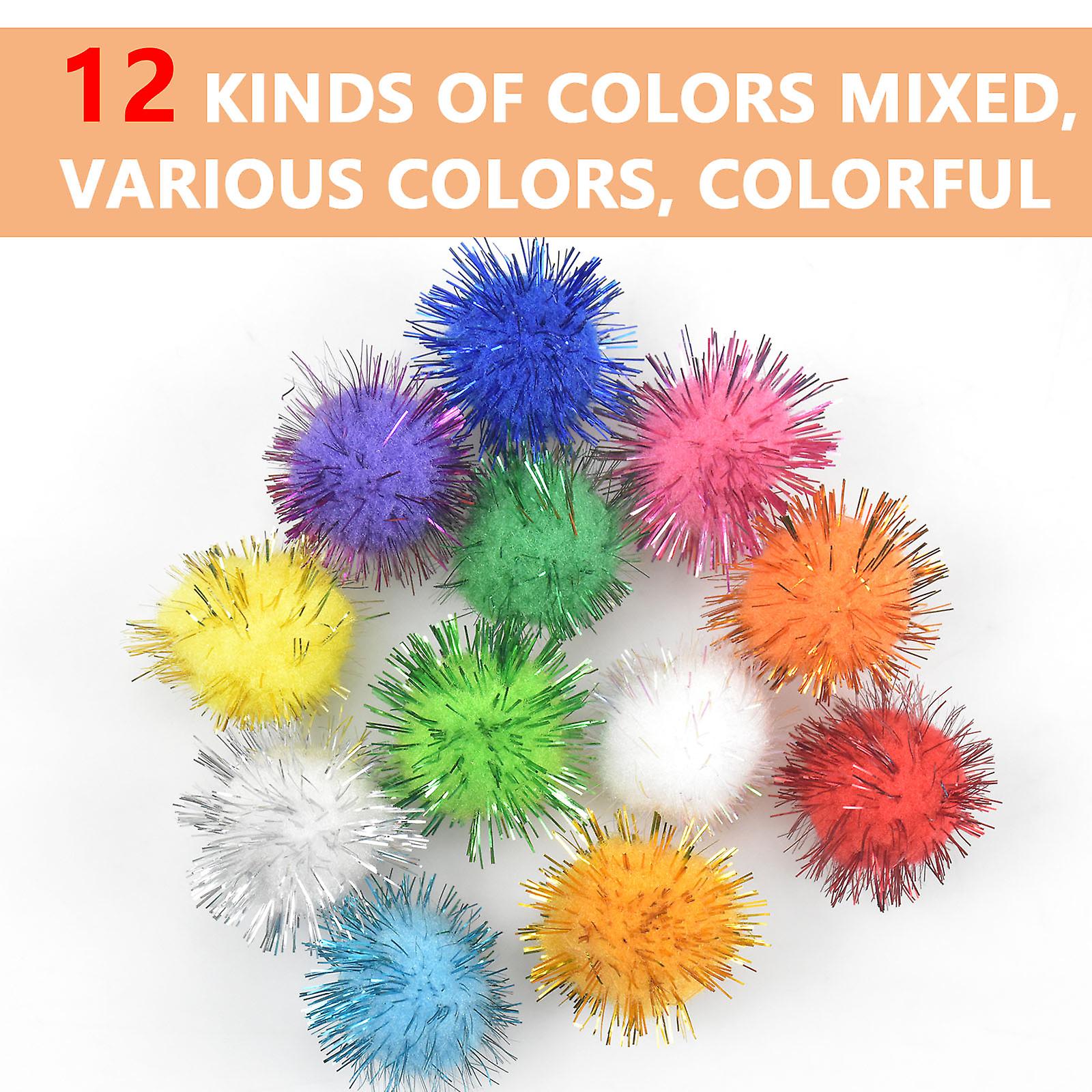 300pcs Glitter Pompoms Balls 2.5cm Tinsel Pom Poms Cat Pompom Ball