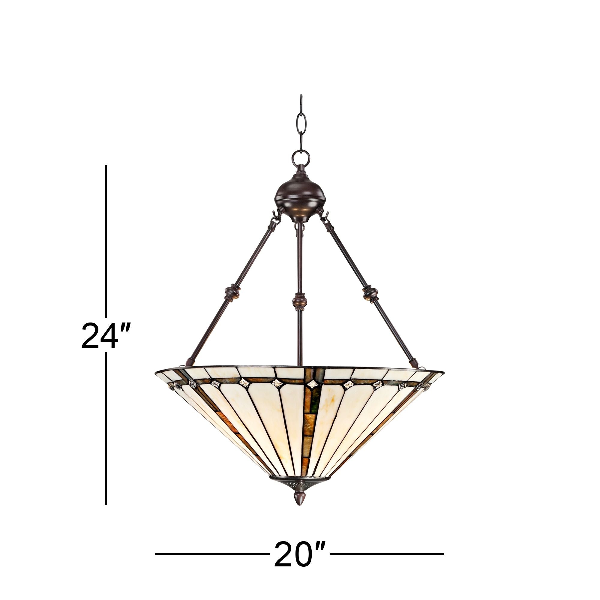 Robert Louis  Bronze Pendant Chandelier 20" Wide  Style Gold Texture Ivory Stained Glass Dining Room House Kitchen