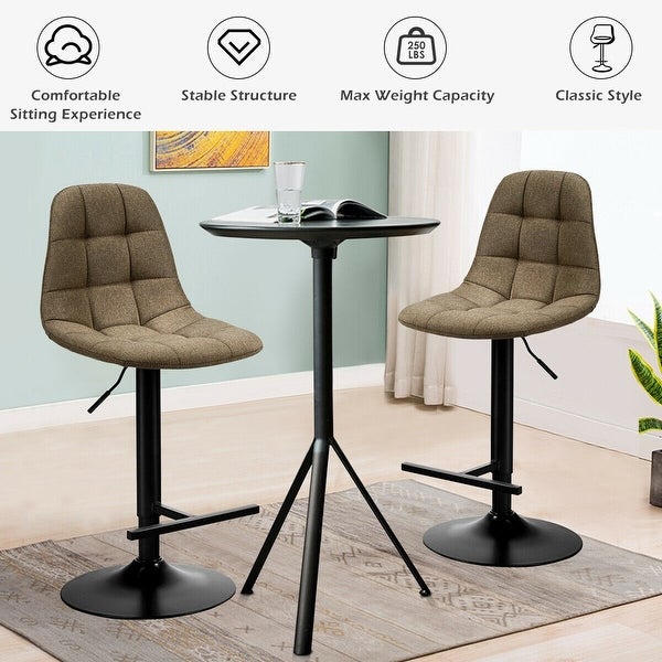 2Pcs Adjustable Bar Stools Swivel Counter Height Linen Chairs - 17.5