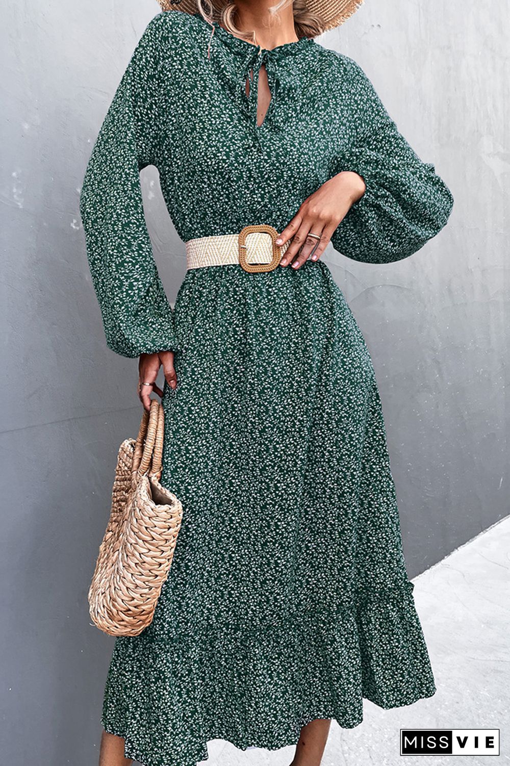 Long Sleeve Floral Print Midi Dress Wholesale