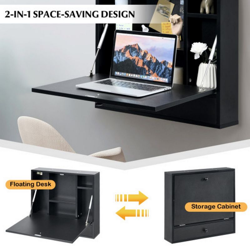 Wall-Mount Floating Desk Foldable Space Saving Laptop Workstation