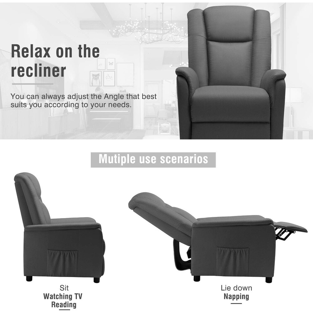 Bossin Modern Fabric Recliner Chair for Adults  Home Theater Seating with Pocket  Lounge Single Recliner Sofa with footrest