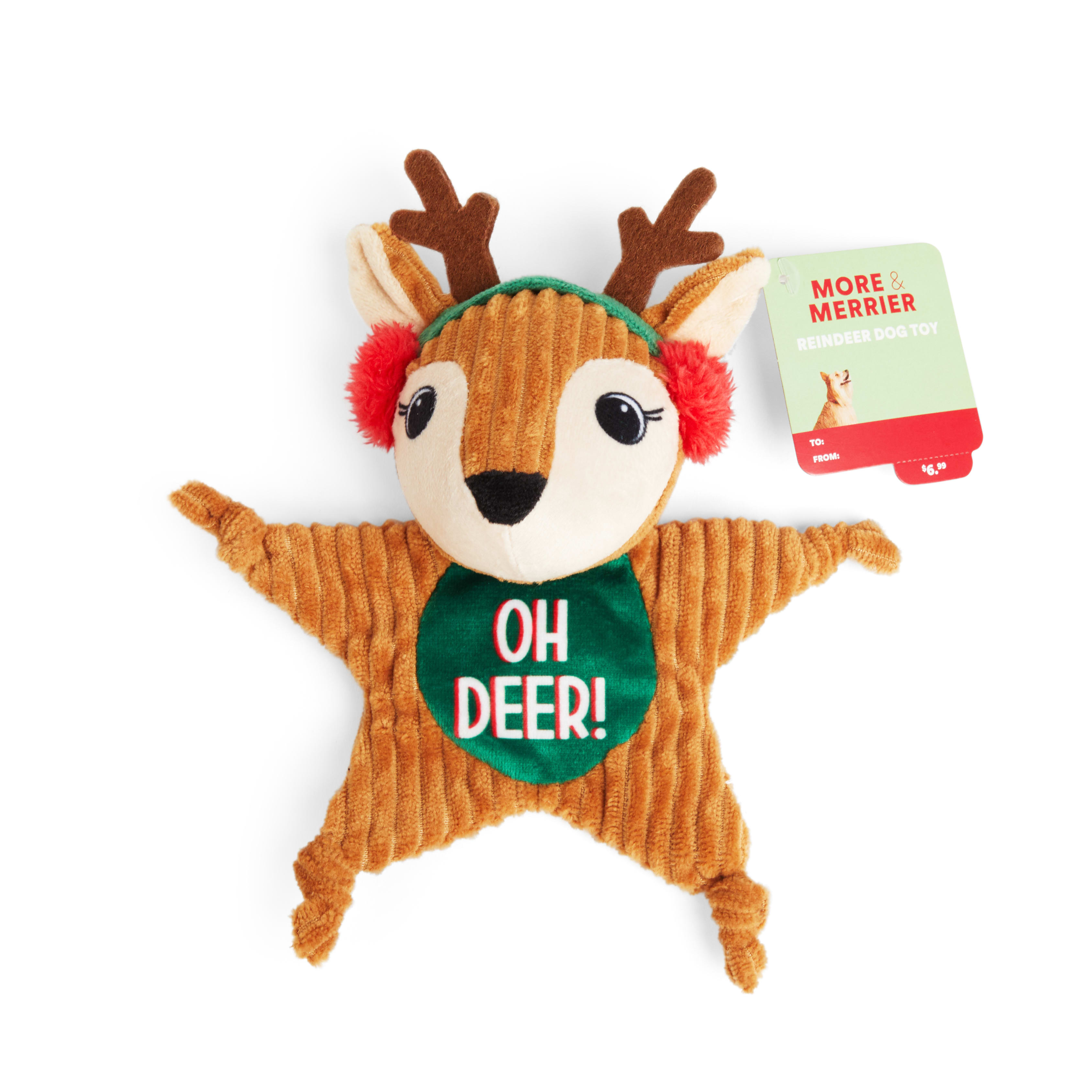 More and Merrier Reindeer Star Flattie Dog Toy， Small