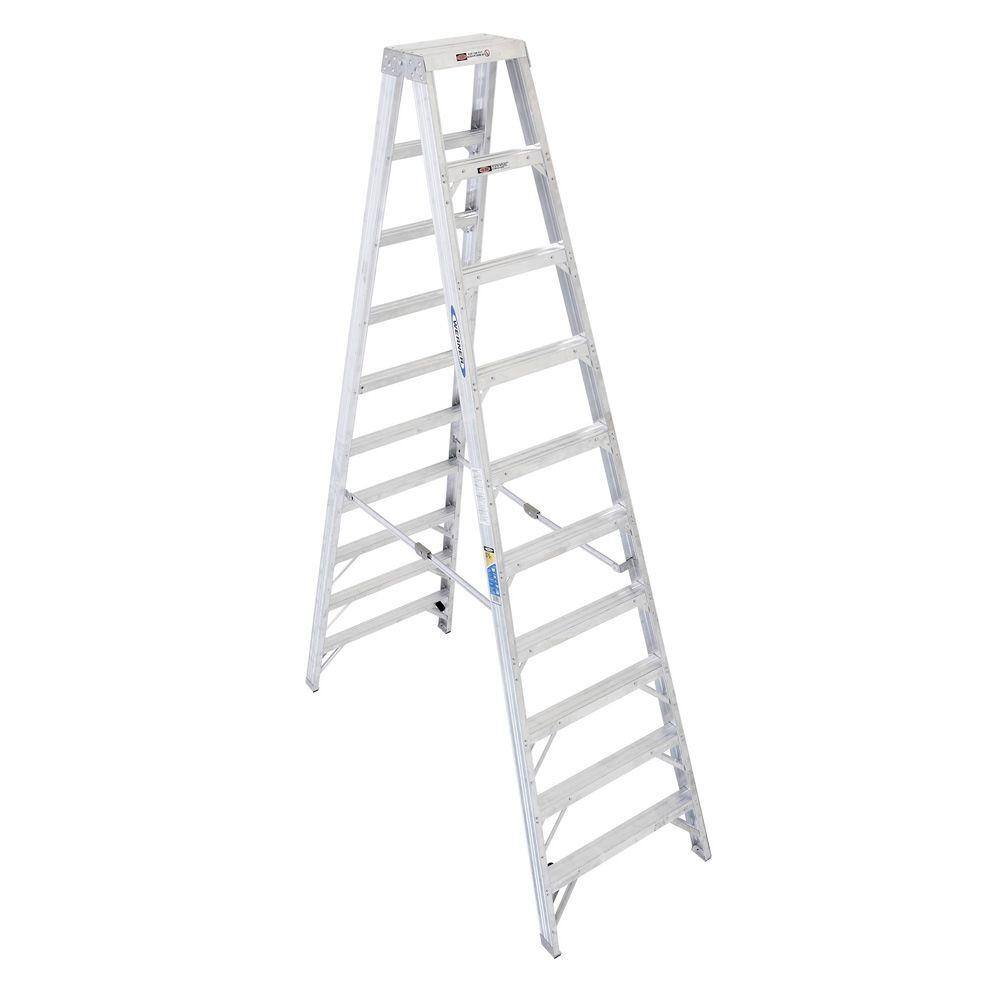 Werner 10 ft. Aluminum Twin Step Ladder with 375 lb. Load Capacity Type IAA Duty Rating T410