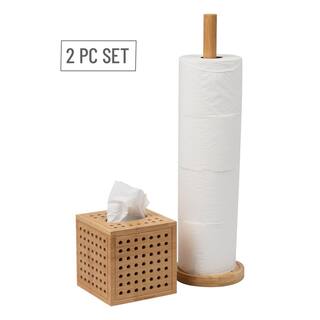 Mind Reader Lattice Collection 2-Piece Tissue Box Cover and Toilet Paper Refill Holder Set Bathroom Accessory Set Brown LATISROLL-BRN