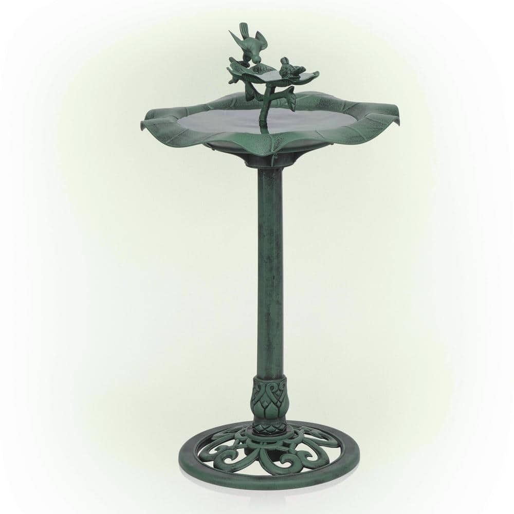 Alpine Corporation 33 in. Tall Outdoor Lotus Birdbath Yard Statue， Green TEC108