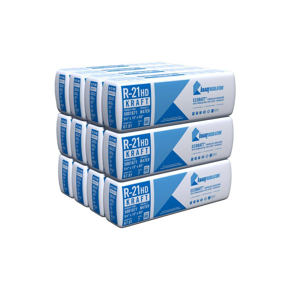 Knauf Insulation R-21 EcoBatt Kraft Faced Fiberglass Insulation Batt High Density 5-12 in. x 15 in. x 93 in. (15-Bags) 691017