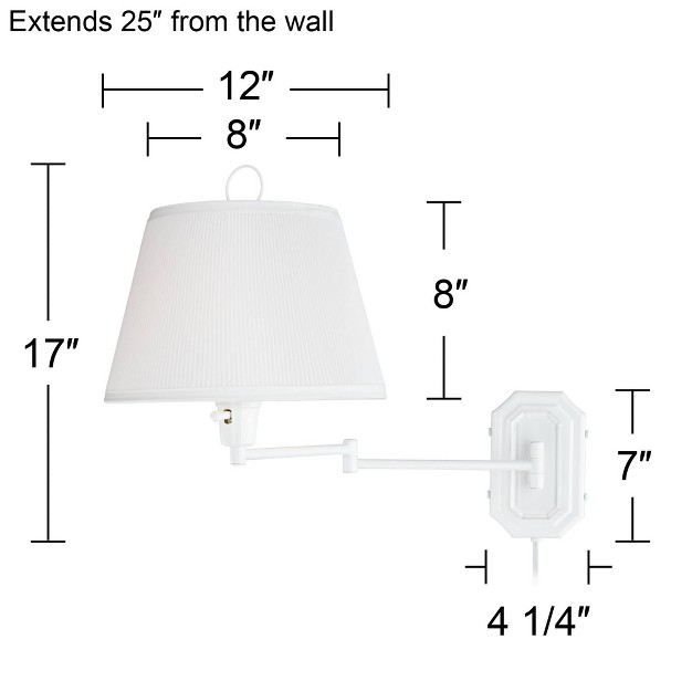 Barnes And Ivy Amelie Country Cottage Swing Arm Wall Lamps Set Of 2 White Plug in Light Fixture Pleated Fabric Bell Shade For Bedroom Living Room Home