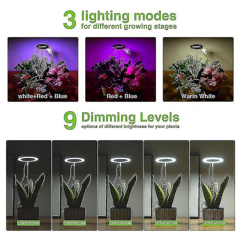 Grow Lights For Indoor Plants， Full Spectrum Led Halo Plant Light With Stand Height Adjustable Auto