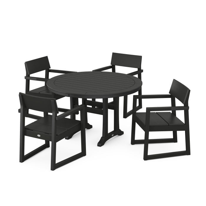 Polywood EDGE 5-Piece Round Dining Set with Trestle Legs PWS1122-1