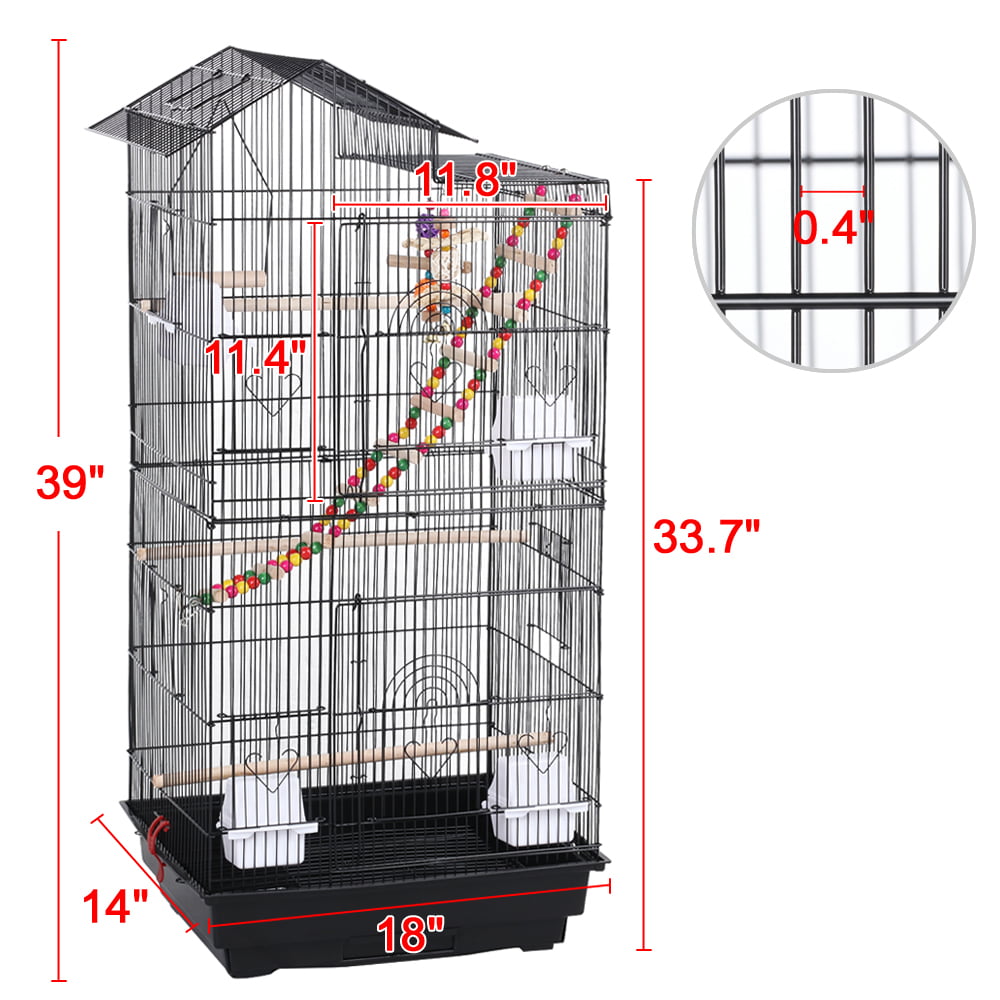 Yaheetech 39''H Roof Top Large Metal Bird Cage Parrot Cockatiel Conure Parakeet Budgie Finch Lovebird Pet Bird Cage w/Toys