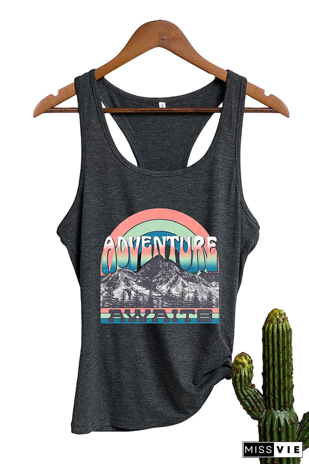 Adventure Awaits Mountains Blue Print Sleeveless Tank Top Wholesale