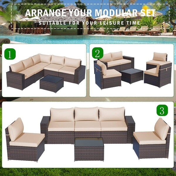 Kullavik Patio Furniture Set Sofa 6Piece Wicker Sectional Sofa Set，Outdoor Furniture Rattan Patio Sofa Conversation Set