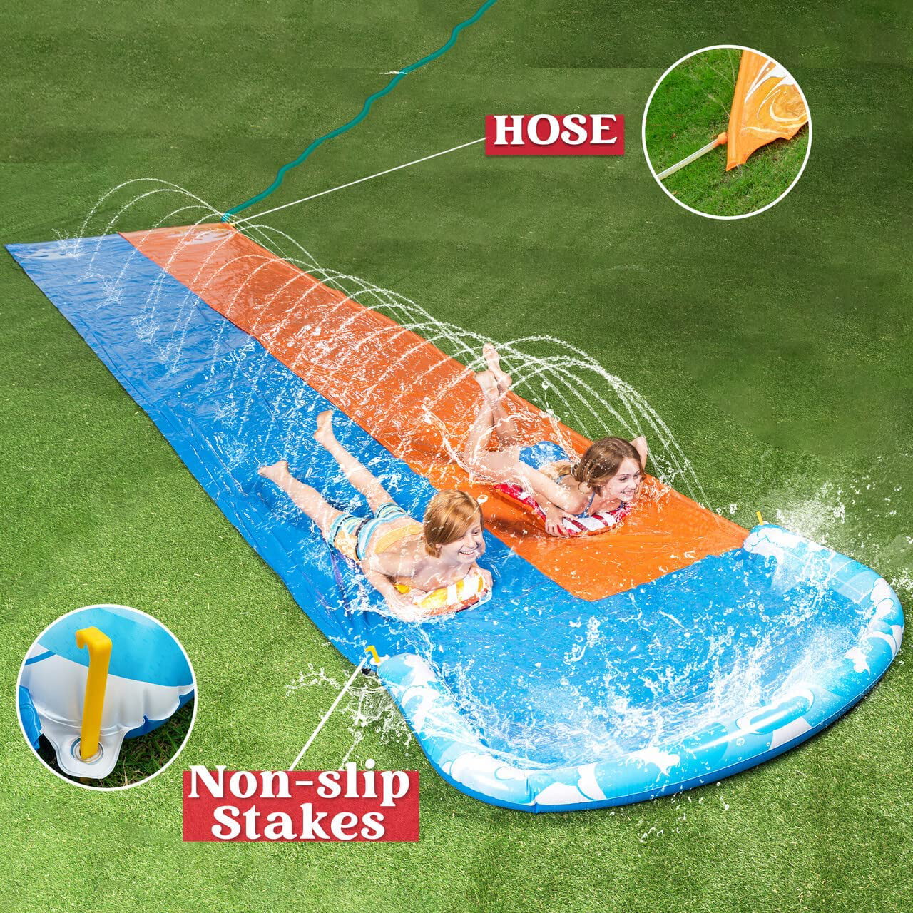 Joyin 22.5ft Slip Slide and 2 Bodyboards, Lawn Water Slides Slip N Waterslides Summer Water Toy with Build in Sprinkler for Backyard Outdoor Water Fun for Kids Adults