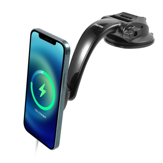 Insten Car Phone Holder Compatible With Magsafe Charger Wireless Charging Pad Dashboard Windshield Mount Adjustable Strong Suction Cup Long Arm