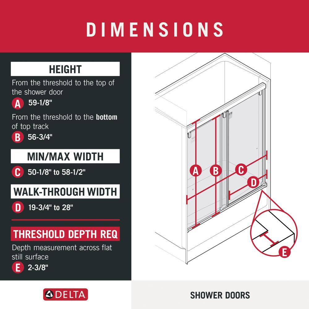 Delta Crestfield 60 in. x 59-14 in. Mod Semi-Frameless Sliding Bathtub Door in Nickel and 14 in. (6mm) Clear Glass SD3441667