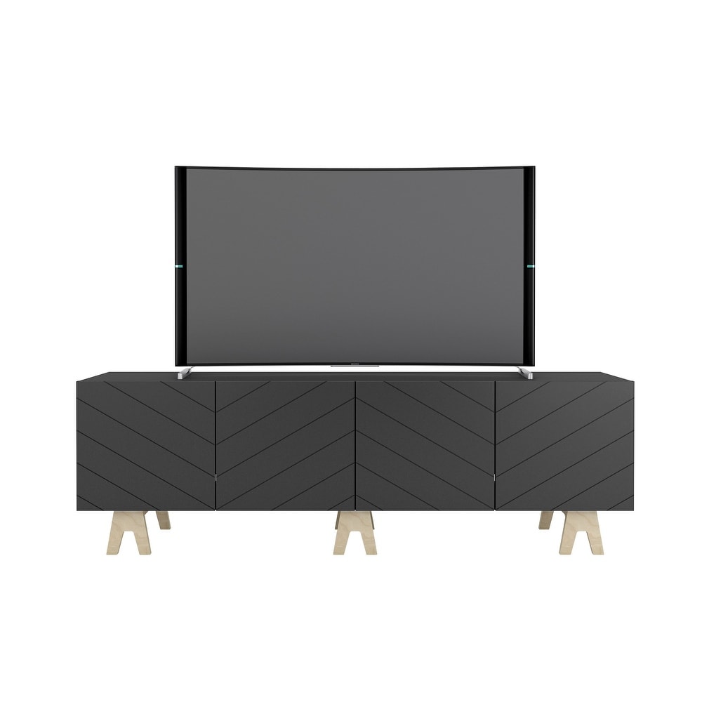 Nexera Runway 72 Inch TV Stand  Charcoal Grey and Birch Plywood