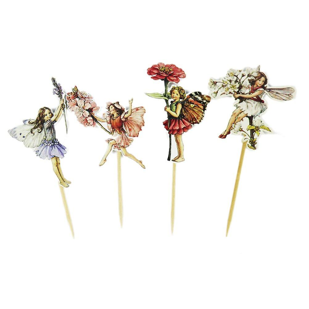 24pcs Cake Toppers Flower Fairy Shape Birthday Party Cake Picks Food Decoration Supplies