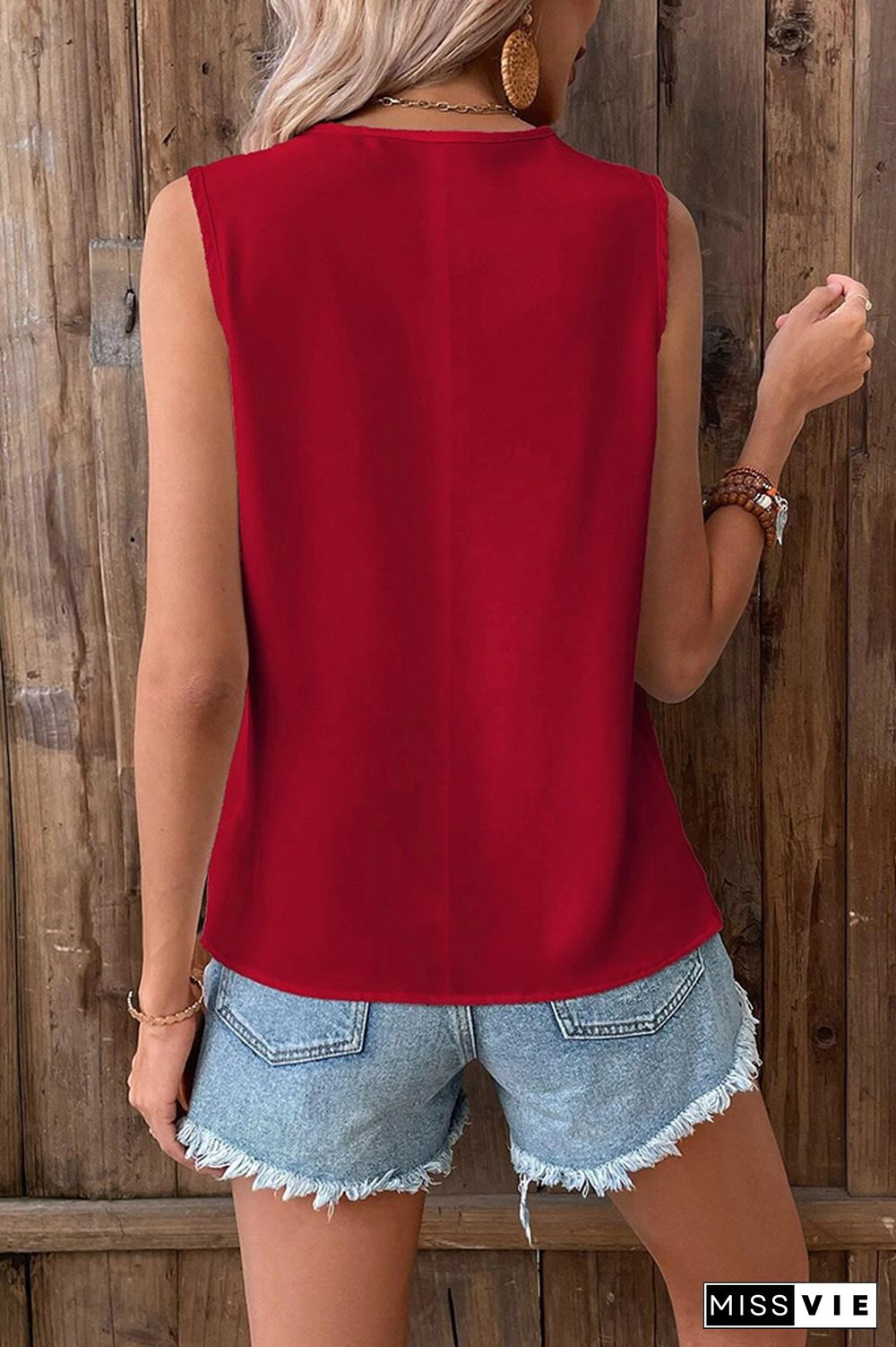 Plain V Neck Colorful Lace edge Tank Top