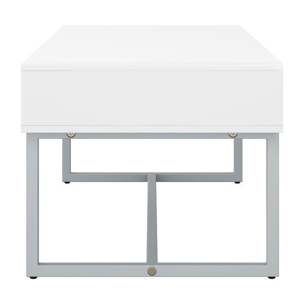 Auston Single Drawer Coffee Table with Silver Metal Legs