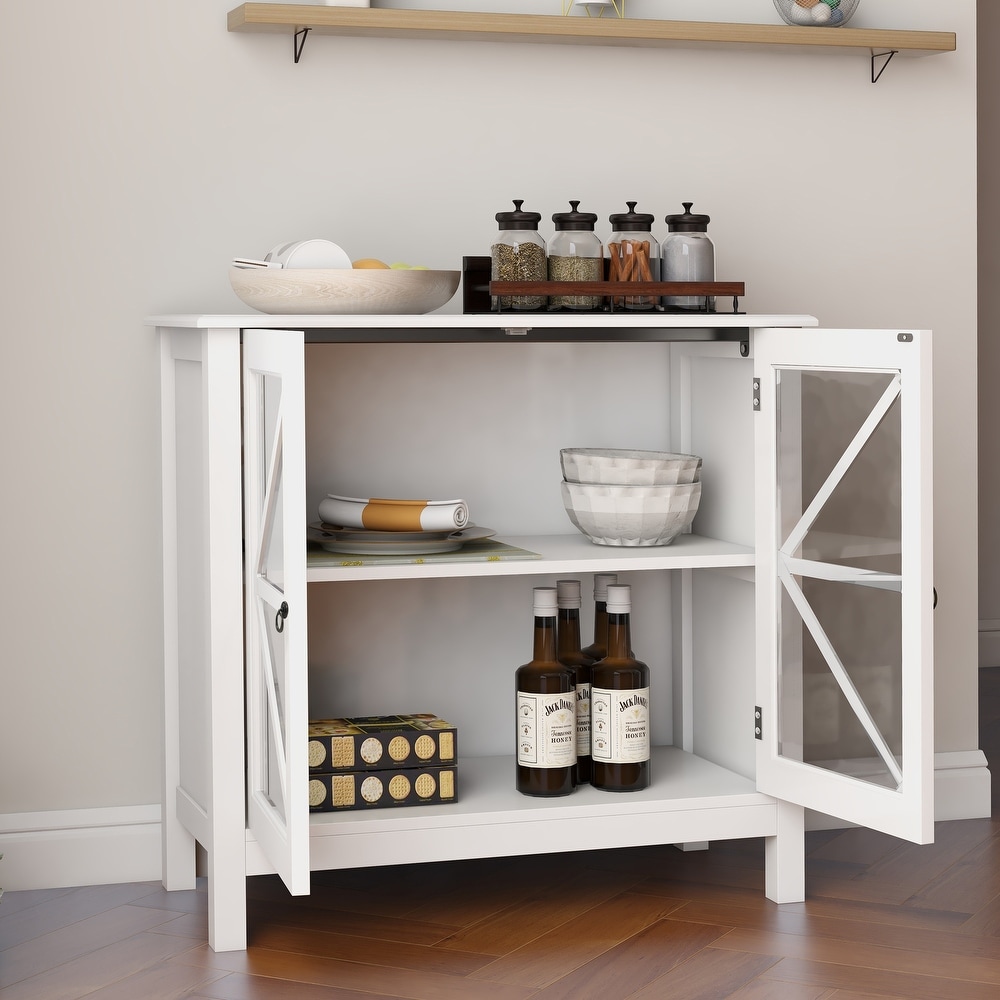 Kitchen Cabinet Sideboard with Double Glass Doors for Home Kitchen