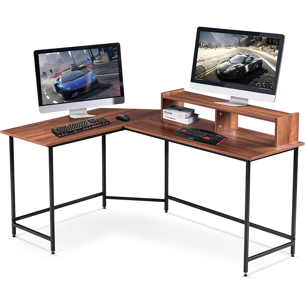 Ivinta Modern L Shaped Computer Office Desk  Gaming Corner Desk with Monitor Stand